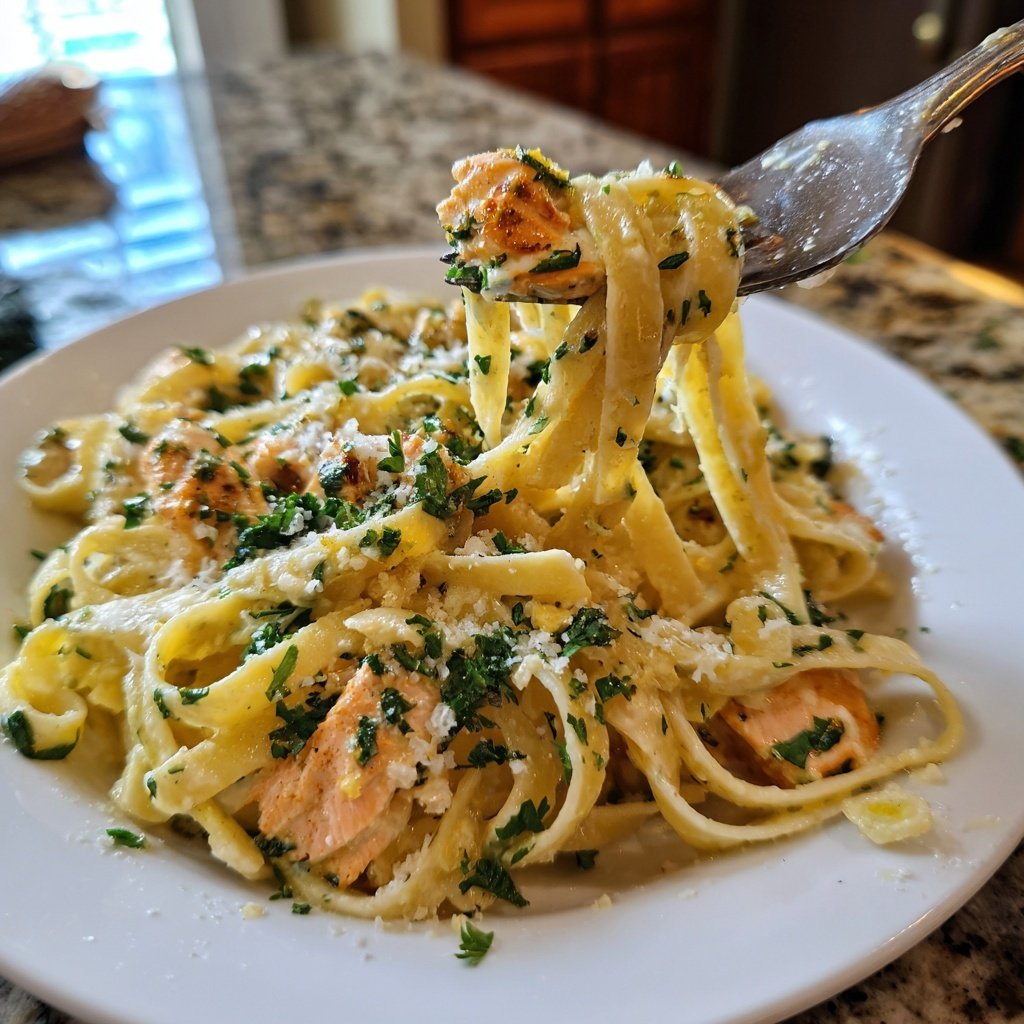 Garlic Butter Salmon Fettuccine